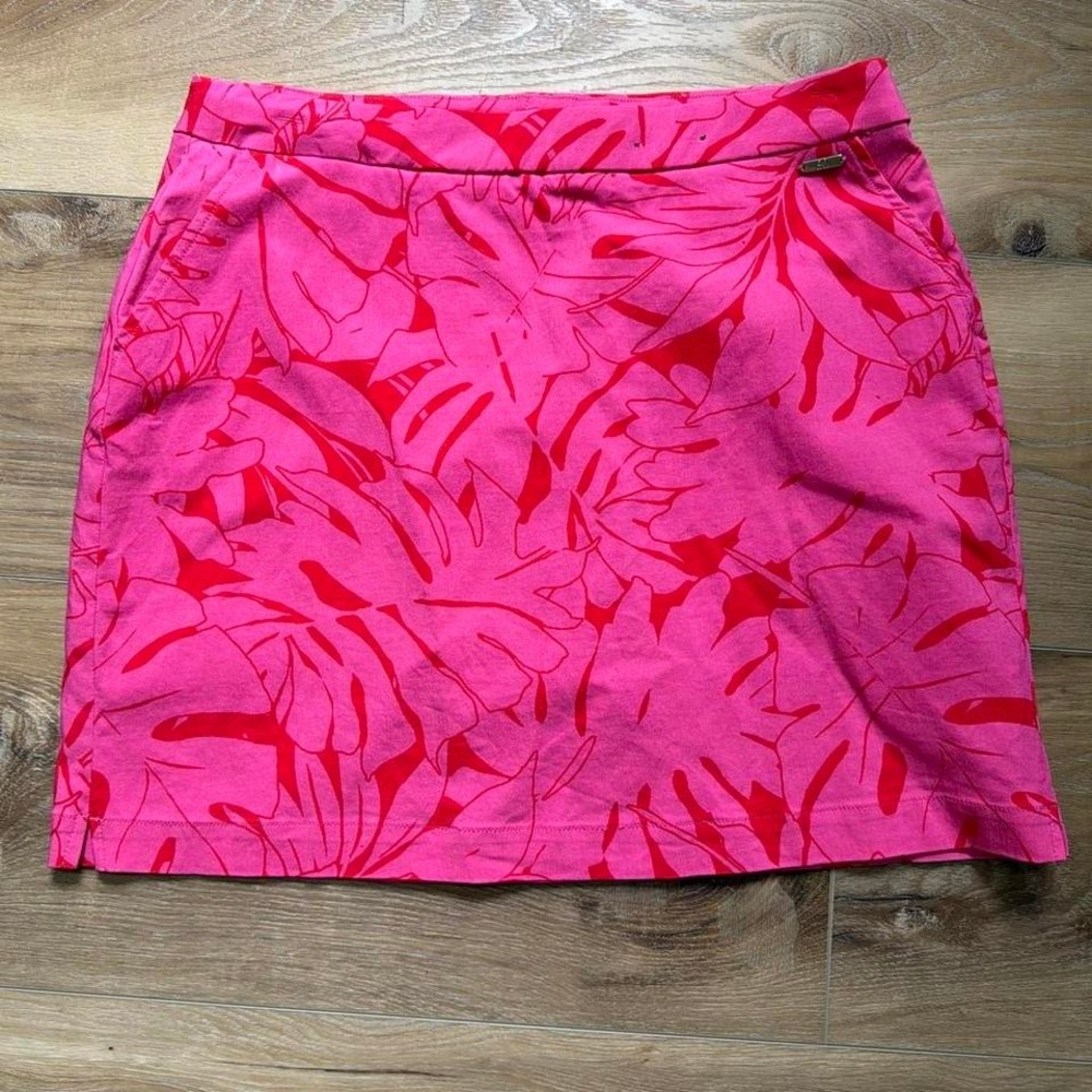 Bright Pink Floral Viscose Pull On Stretch Skort SZ L Golf Tennis Pickleball